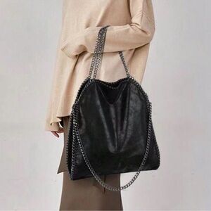 New Luxe Soft Vegan Leather Chain Shoulder Tote Bag